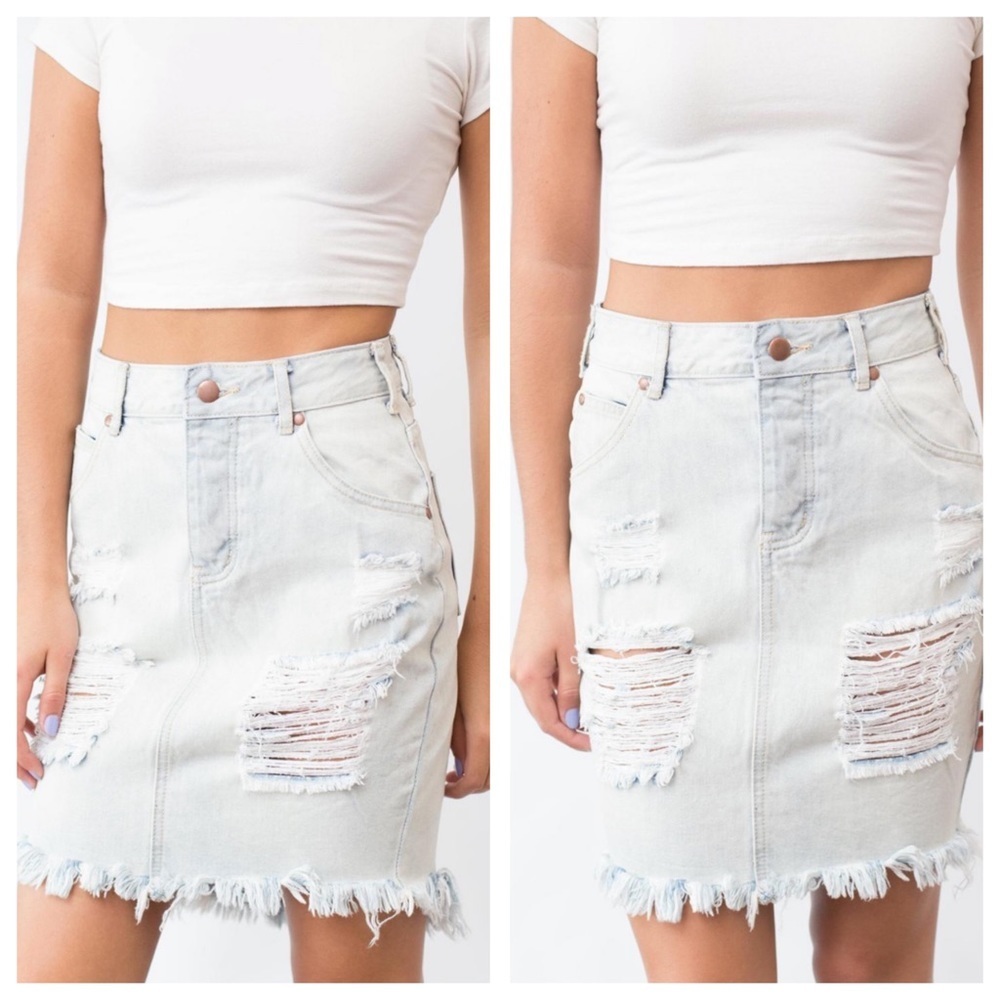Lira Distressed High Rise Denim Pencil Skirt NWT